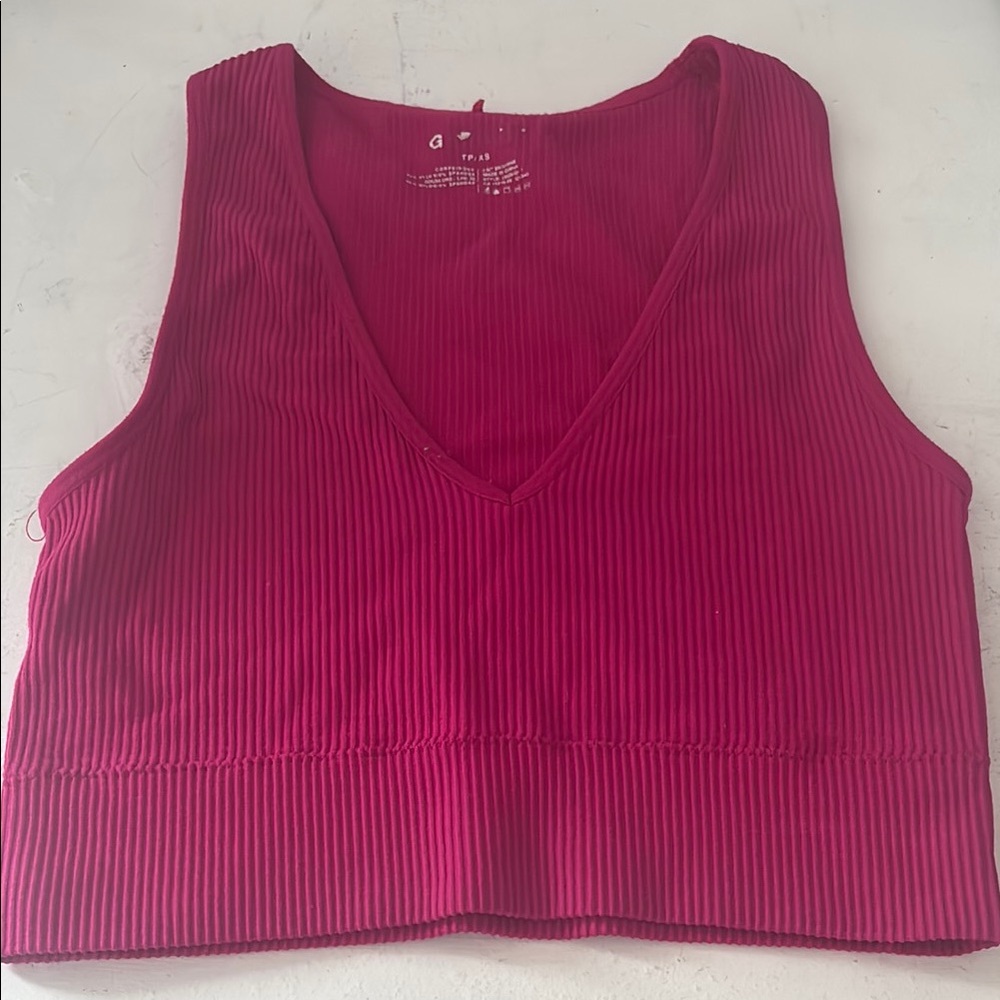 Deep V-Neck Ribbed Crop Top - hot pink